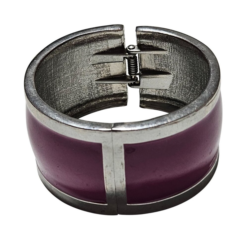 Retro Pink Enamel Silver Hinged Metal Bangle Cuff Bracelet Fashion Jewelry Women